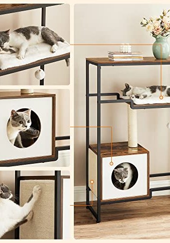 FEANDREA kradsetr, 3 niveauer, 1 hylde, 1 platform, 1 hule - plys, sisal, rustik brun spnplade