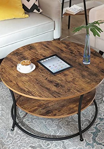 VASAGLE sofabord, m. 1 hylde, rund - rustik brun spnplade og sort jern (80)