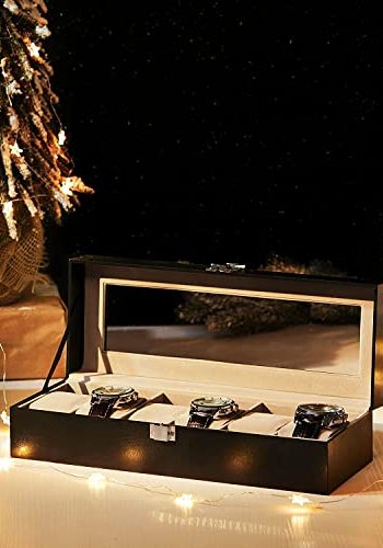 SONGMICS urboks, m. 6 pladser, glaslg, fljlsurpuder, ls - gr fljl og sort kunstlder