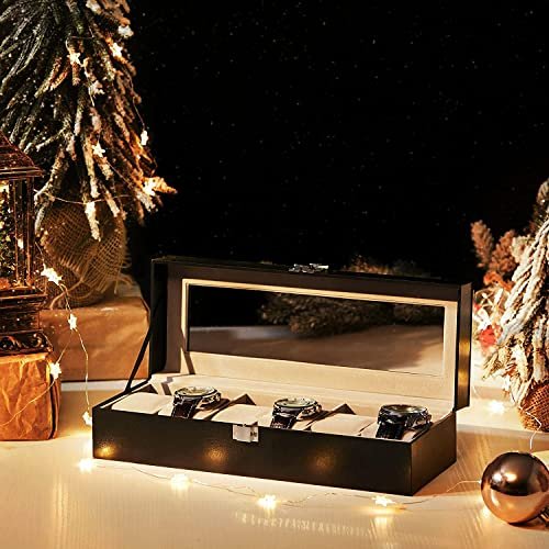 SONGMICS urboks, m. 6 pladser, glaslg, fljlsurpuder, ls - gr fljl og sort kunstlder