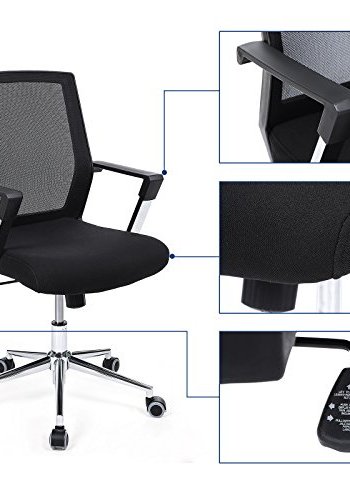 SONGMICS kontorstol, m. justerbar hjde, armln og hjul - sort polyester mesh
