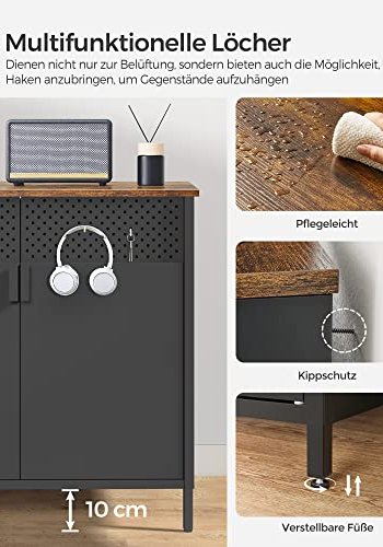 SONGMICS skab, m. 2 lger og 1 justerbar hylde - rustik brun spnplade og sort stl