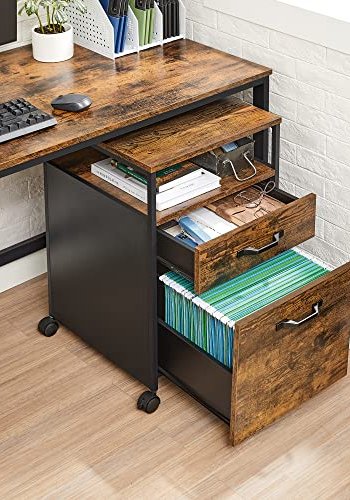 VASAGLE arkivskab, m. 2 skuffer, 1 bent rum og hjul - rustik brun spnplade og sort stl