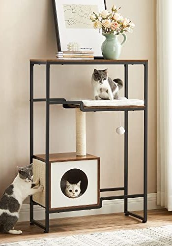 FEANDREA kradsetr, 3 niveauer, 1 hylde, 1 platform, 1 hule - plys, sisal, rustik brun spnplade