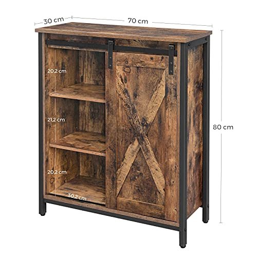 VASAGLE sknk, m. 1 skydelge og 2 justerbare hylder - rustik brun spnplade og sort stl