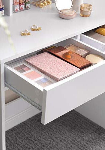 VASAGLE makeupbord, m. trefoldsspejl, 2 skuffer, 3 bne rum - spejlglas, hvid melaminfinér (100x40)