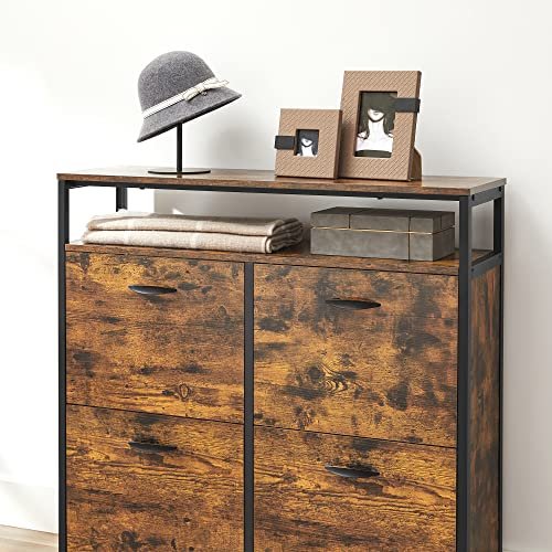 VASAGLE skoskab, m. 4 klaplger og 1 hylde - rustik brun spnplade og sort stl