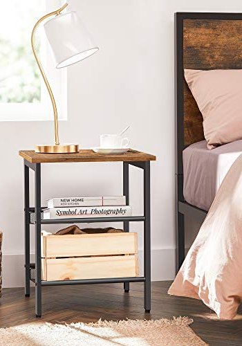 VASAGLE sidebord, m. 2 justerbare mesh-hylder - rustik brun spnplade og sort stl (st med 2)