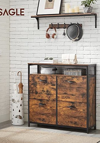 VASAGLE skoskab, m. 4 klaplger og 1 hylde - rustik brun spnplade og sort stl