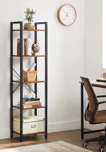 VASAGLE bogreol, m. 5 hylder - rustik brun spnplade og sort stl
