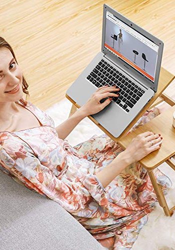 SONGMICS Laptop sengebord, foldbar, hjdejusterbar, 5 vippevinkler, lufthuller, skuffe - bambus