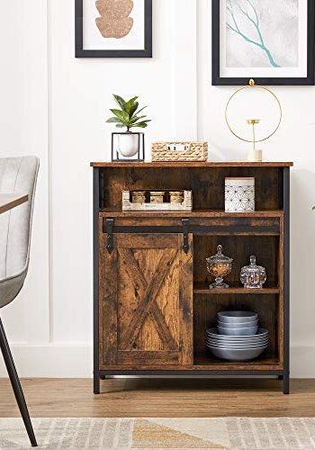 VASAGLE sknk, m. 1 bent rum, 1 skydelge, 1 justerbar hylde - rustik brun spnplade og sort stl