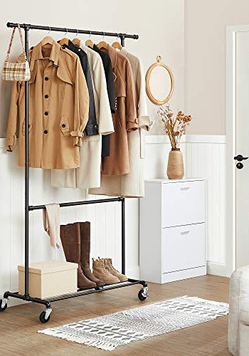 SONGMICS tjstativ, m. 2 bjlestnger, 1 hylde, hjul - sort stl