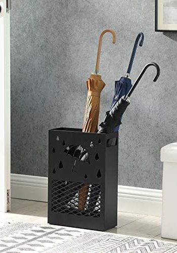 SONGMICS paraplyholder, rektangulr, m. aftagelig vanddrypbakke, 4 kroge, udskringer - sort stl