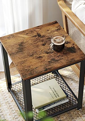 VASAGLE sidebord, m. 1 hylde, kvadratisk - rustik brun spnplade og sort stl (45x45)