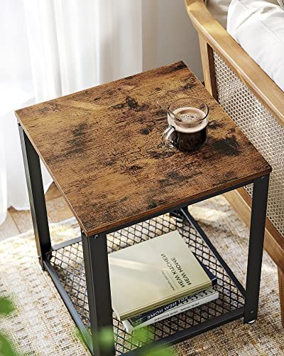 VASAGLE sidebord, m. 1 hylde, kvadratisk - rustik brun spnplade og sort stl (45x45)