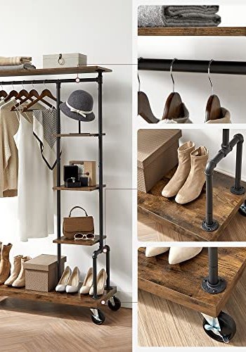 VASAGLE tjstativ, m. 5 hylder og hjul - brun MDF og sort stl