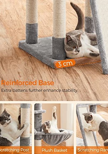 FEANDREA kradsetr, 5 niveauer, 3 platforme, 2 huler, 3 pomponer, 1 kurv - lysegr plys