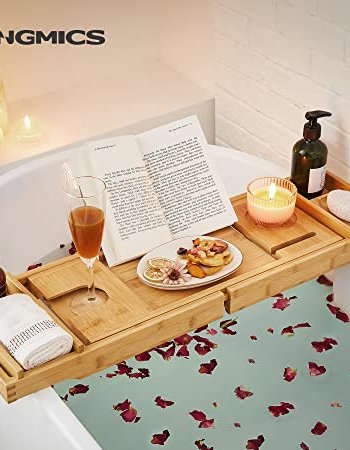 SONGMICS badekarsbakke, udtrkkelig, m. drikkeholder, bogsttte, sbeholder - natur bambus