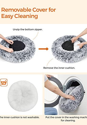 FEANDREA doughnut hundeseng, rund, m. aftageligt vaskbart betrk - lang gr plys (60)