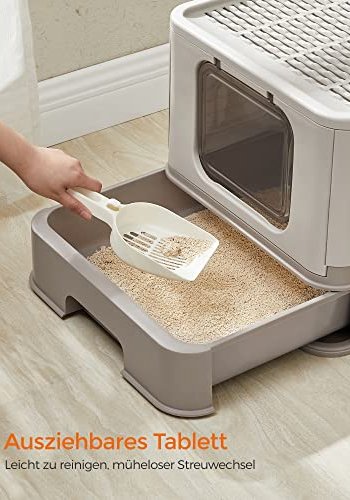 FEANDREA kattebakke, m. lg og udtrksskuffe, til katte op til 15 kg - lys og varm gr plastik