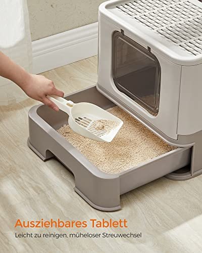 FEANDREA kattebakke, m. lg og udtrksskuffe, til katte op til 15 kg - lys og varm gr plastik