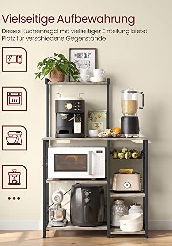 VASAGLE kkkenreol, m. 6 S-kroge, trdkurv og 6 hylder - greige spnplade og sort stl