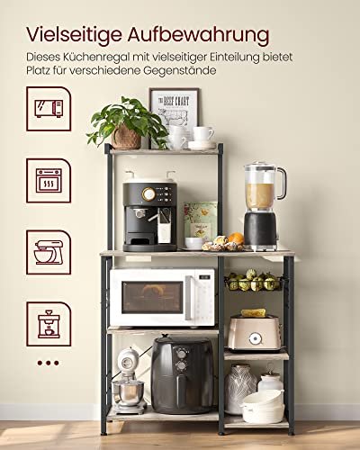 VASAGLE kkkenreol, m. 6 S-kroge, trdkurv og 6 hylder - greige spnplade og sort stl