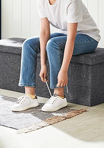 SONGMICS bnk, sammenklappelig, m. klaplg - mrkegr imiteret linned (110x38)