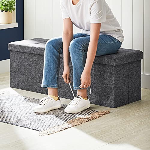 SONGMICS bnk, sammenklappelig, m. klaplg - mrkegr imiteret linned (110x38)