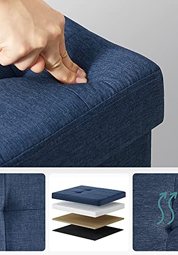 SONGMICS Osmannisk opbevaringsbnk, m. 1 lg, 2 rum, foldbar - marinebl linned (110x38)