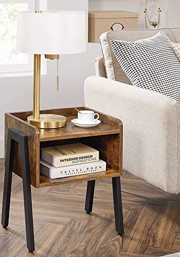 VASAGLE sidebord, m. 1 hylde - brun spnplade og sort stl (42x35)