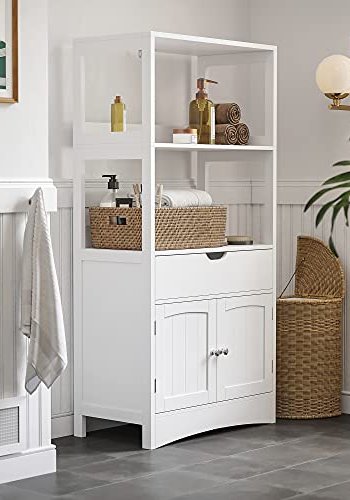 VASAGLE stort badevrelsesskab, m. 2 lger, 1 skuffe og 2 bne hylder - hvid MDF