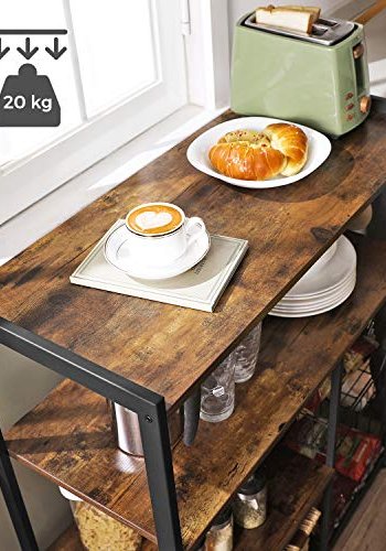 VASAGLE kkkenreol, m. 6 kroge, 2 metaltrdkurve og 4 hylder - rustik brun spnplade og sort stl