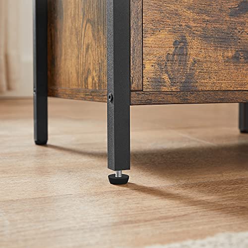 VASAGLE sengebord, m. 1 ben hylde og 2 skuffer - rustik brun spnplade og sort stl (38x28)