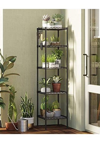 SONGMICS badevrelsesreol, m. 5 hylder, 4 aftagelige kroge - klar plastik og sort stl