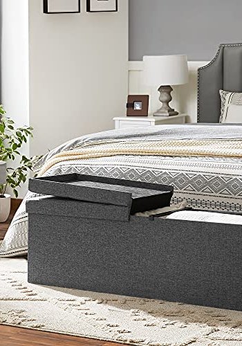 SONGMICS bnk, sammenklappelig, m. klaplg - mrkegr imiteret linned (110x38)