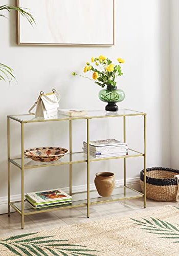 VASAGLE konsolbord, m. 2 hylder - hrdet glas og guld stl (100x30)