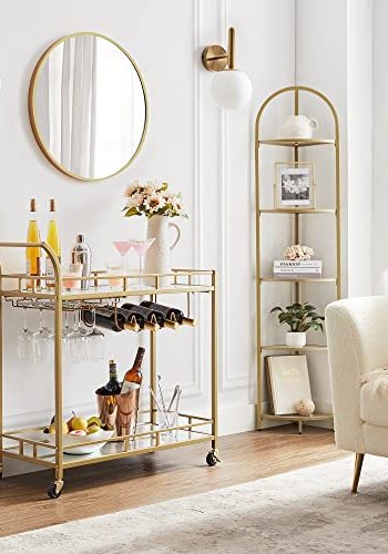 VASAGLE rullebord, m. 1 hylde, holder til glas og flasker - spejlglas og guld stl (80x38)