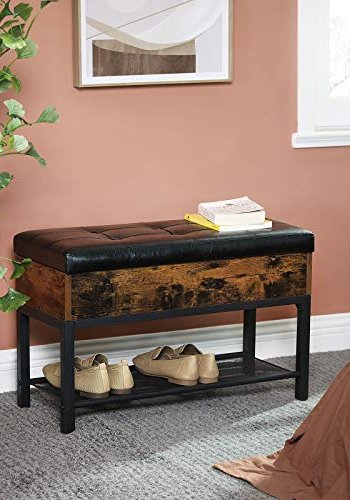 VASAGLE bnk, m. hynde, 1 rum, 1 meshhylde - sort kunstlder, brun spnplade og sort stl (70x30)