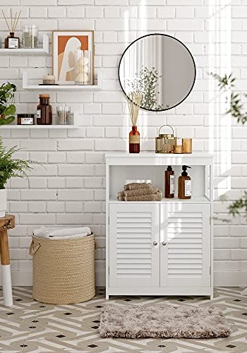 VASAGLE badevrelsesskab, m. 2 lamellger, 1 hylde og 1 rum - hvid MDF