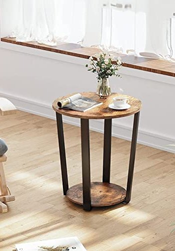 VASAGLE sidebord, m. hylde, rund - rustik brun spnplade og sort stl (50)