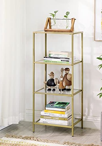 VASAGLE reol, m. 4 hylder - hrdet glas og guld stl