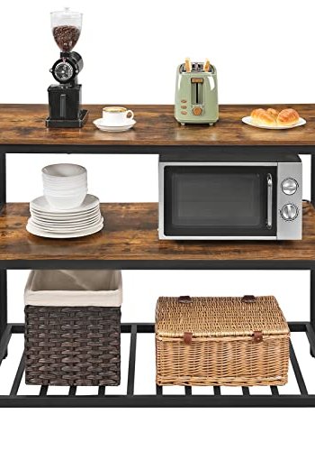 VASAGLE bagereol, kkken, m. 2 hylder - brun spnplade og sort stl (120x60)