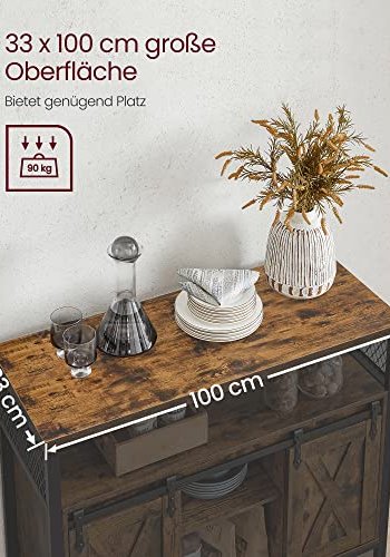 VASAGLE sknk, m. 2 skydelger, justerbar hylde - rustik brun spnplade og sort stl