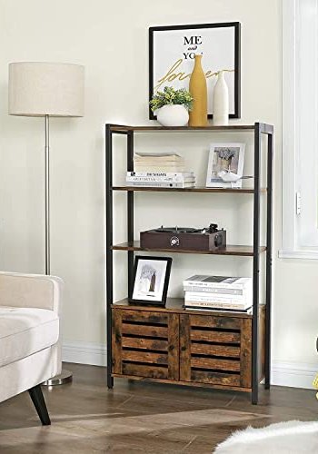 VASAGLE skab, m. 2 lamellger og 3 hylder - rustik brun spnplade og sort stl