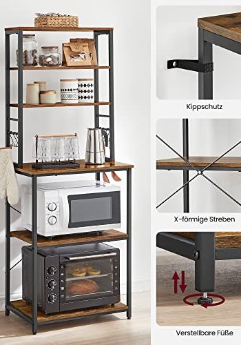 VASAGLE kkkenreol, m. 6 kroge og 6 hylder - rustik brun spnplade og sort stl