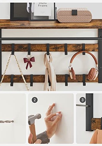 VASAGLE hattehylde, m. 10 knager og 1 bjlestang - brun spnplade og sort stl