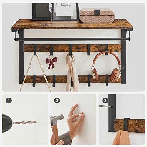 VASAGLE hattehylde, m. 10 knager og 1 bjlestang - brun spnplade og sort stl