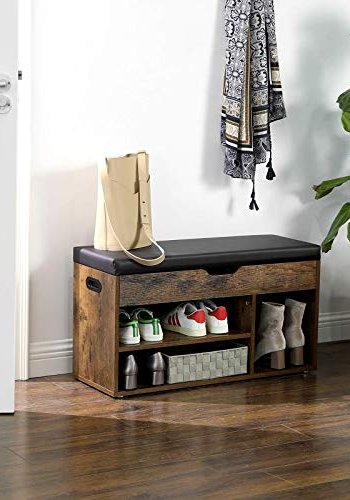 VASAGLE skoskab, m. hynde og 4 rum - sort stof og brun spnplade